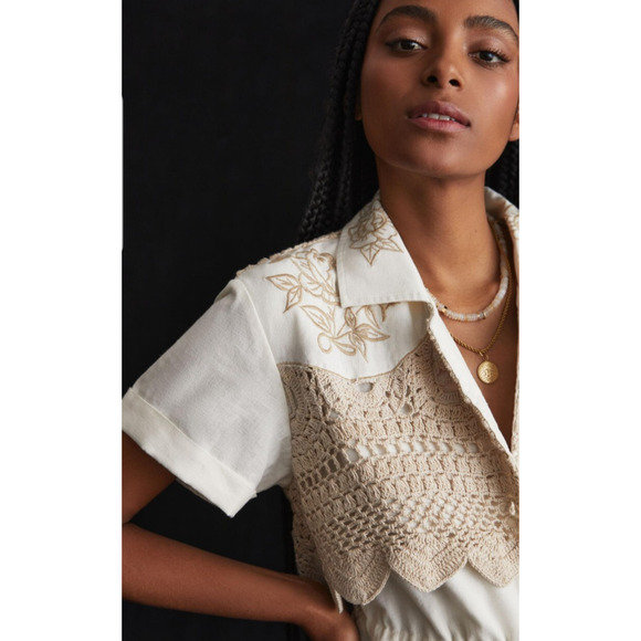 NEW Anthropologie Cotton Crocheted Romper Size 4 Linen Blend - Picture 3 of 3